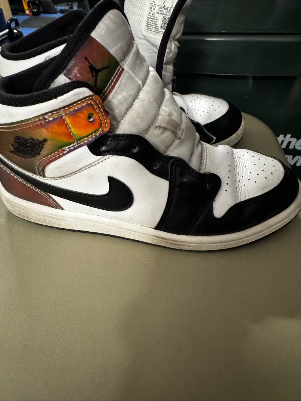 Jordan White Black with Iridescent Ankle Accent